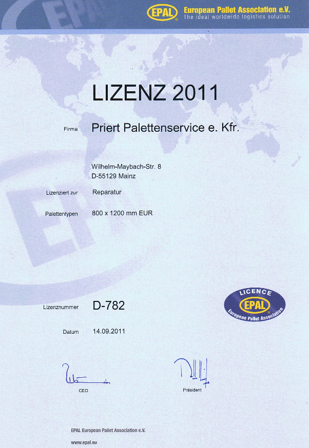 Priert Palettenservice Lizenz